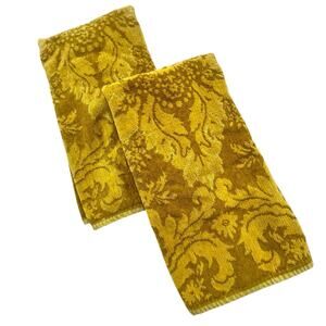 PAIR OF STEVENS UTICA HAND TOWELS VELVETY SOFT MCM 1960s 1970s GOLD/GREEN VGUC